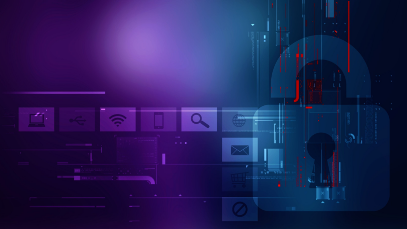 "Is Usenet Safe?" Well, if this image of a lock lit by purple and blue light with various icons for online services in the background is any indication, yes!