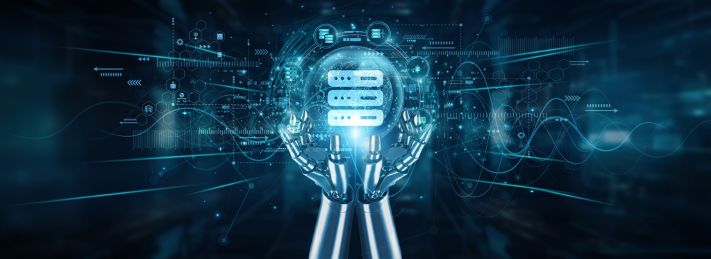 Robot hands holding a globe with the icon for a server surrounded by other common icons, showing the ssl vs vpn debate coming to a satisfying conclusion.